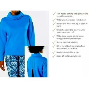 Ruby Ribbon Sport Blue Zip Back Funnel Cowl Neck Sweatshirt Size XL